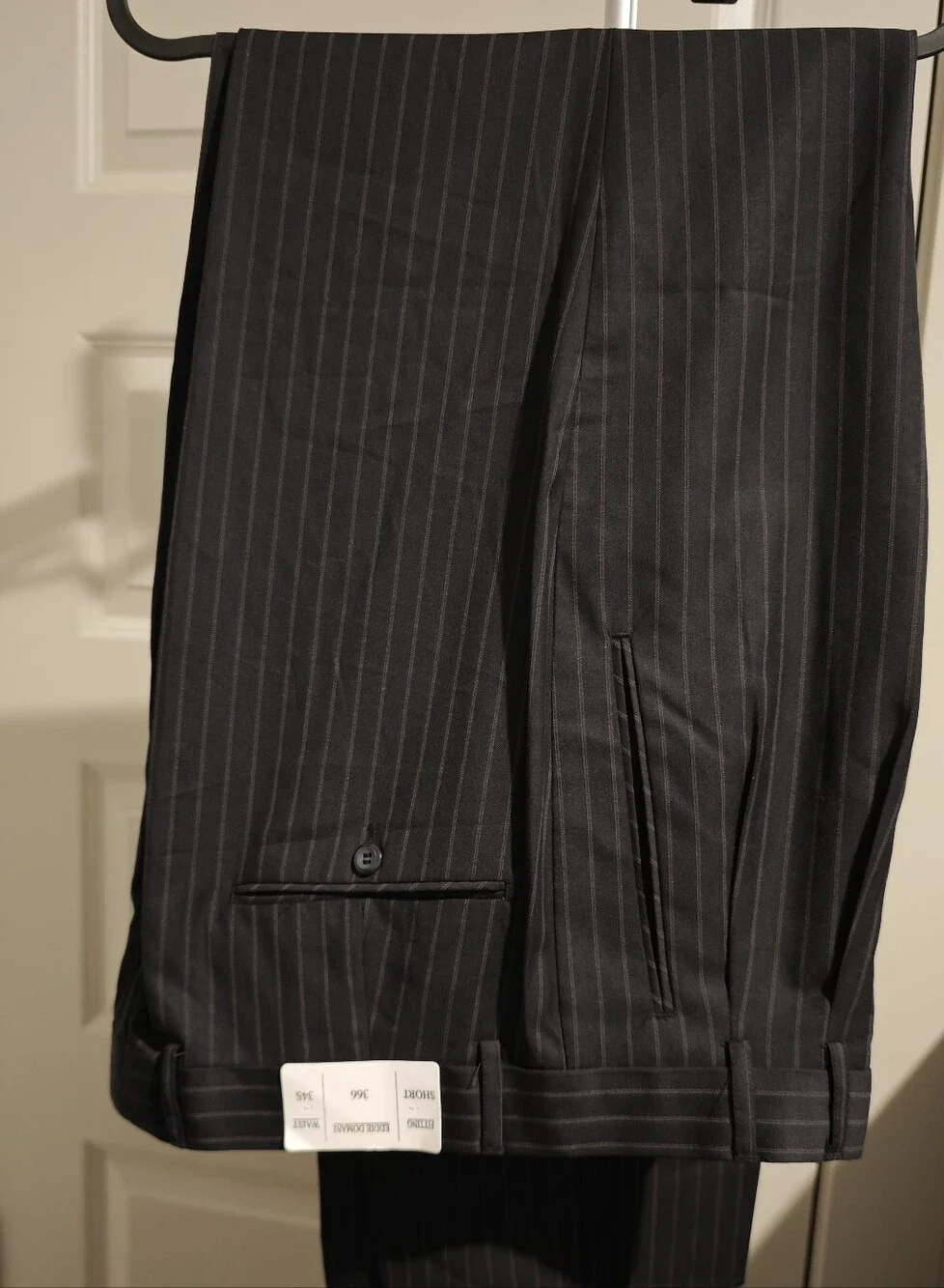 NWT Eddie Domani Men's Black Pinstripe Suit Unhemmed Trousers Size 40S / 34W